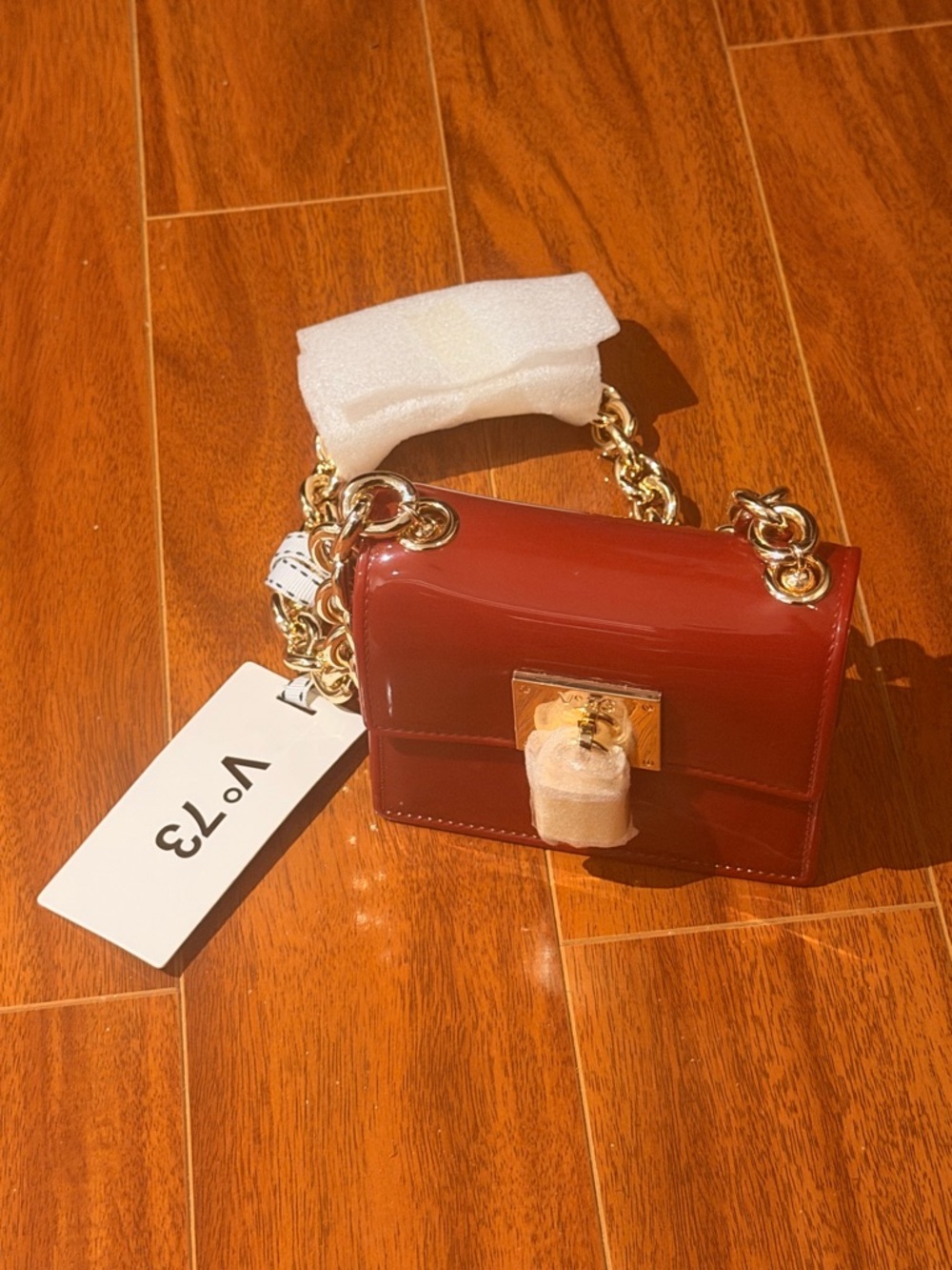 Patent Red Mini Shoulder Bag with Gold Chain